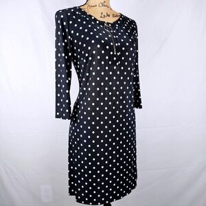 MSK Petite Black White Polka Dot Zipper Neck 3/4 Sleeve Dress SP